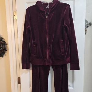 Jones New York Burgundy Velour Track Suit